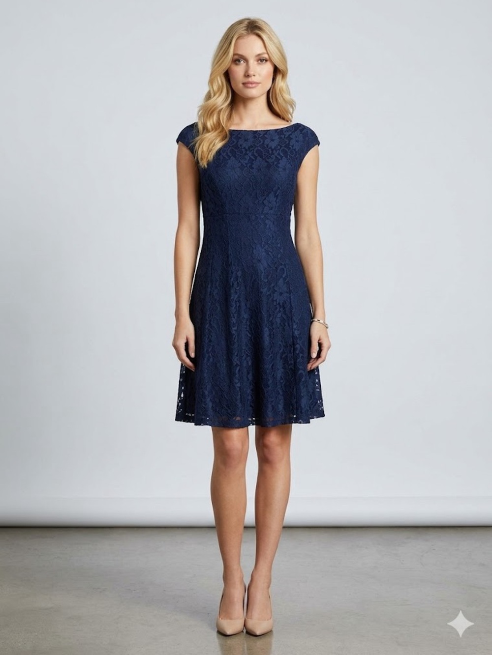 Ralph Lauren Dress Navy‎ Lace Overlay ALine Cap Sleeve size 2p wedding